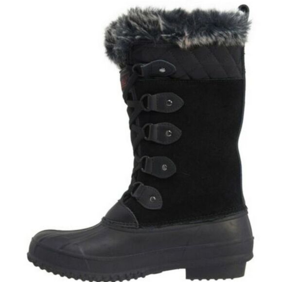 Khombu Colby Tall Black Suede Faux Fur Waterproof Duck Boots 10 - Picture 3 of 14